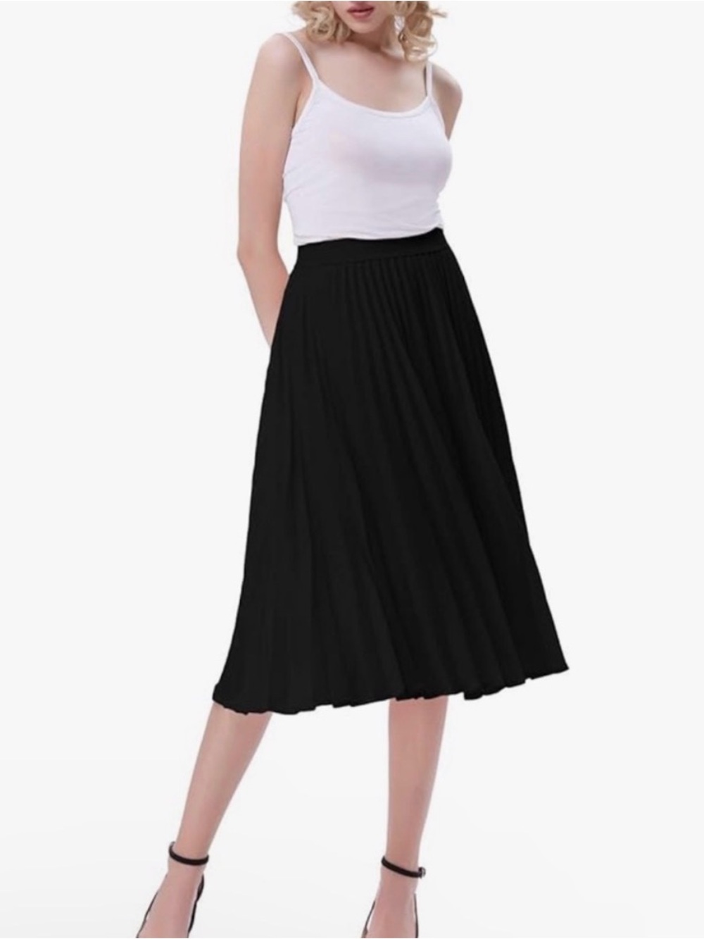 Classic Black Pleated Midi Skirt